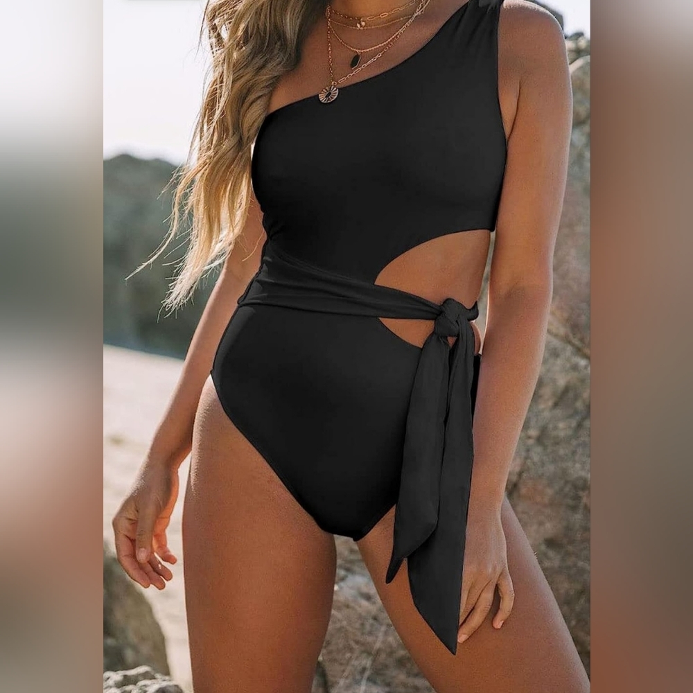One Shoulder - Tie Side - Cut Out - Bathing Suit